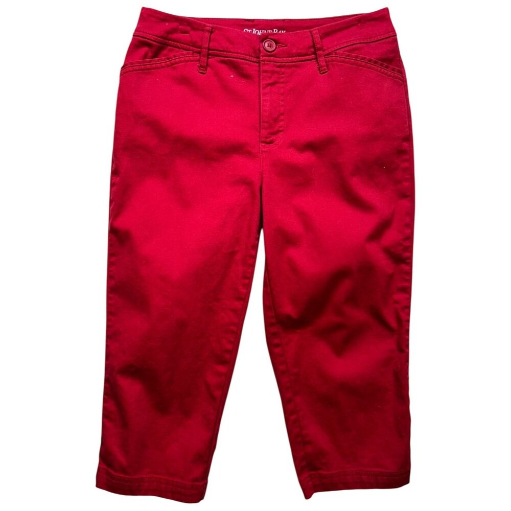 St. Johns Bay Women's Flat Front Capri Pants Stretch Size 6 Red Solid Pockets